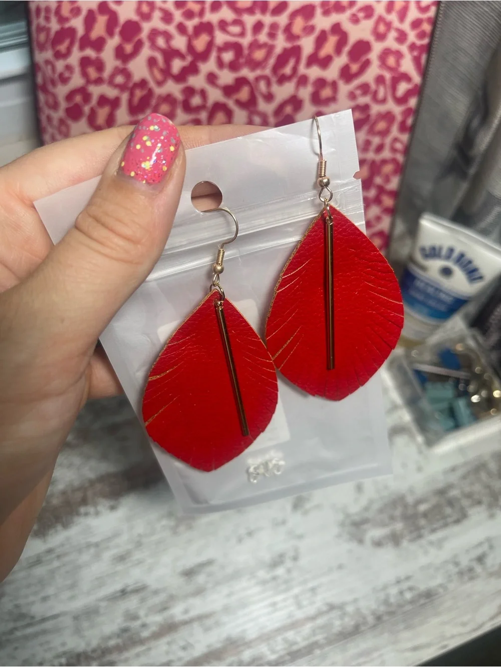 Boho Chic Vegan Leather Feather Leaf Drop Earrings with Gold Accent